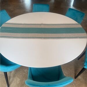 HARMONY TEAL AND NATURAL LINEN TABLE RUNNER